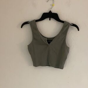 SWS Essentials V-Neck Crop Tank Top, Size S, Olive Green